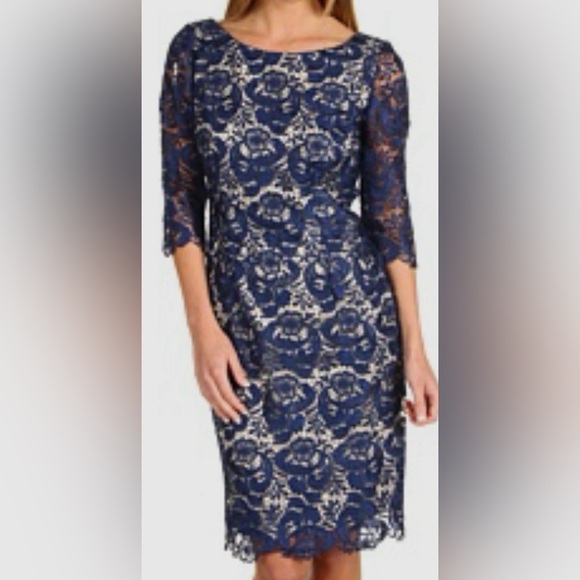 Eliza J Womens Embroidered Lace Overlay Sheath Dress Sz 10 Blue - Picture 1 of 11